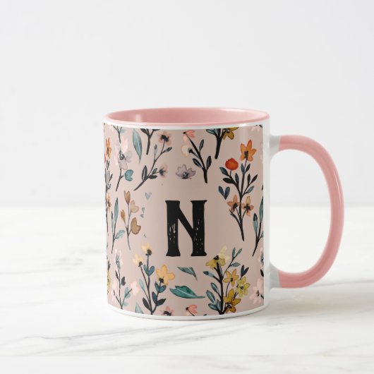 Mug Élégant modèle floral féminin initial Pink girly (Droite)