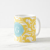 Mug Élégant modèle floral jaune giratoire monogramme (Devant droit)
