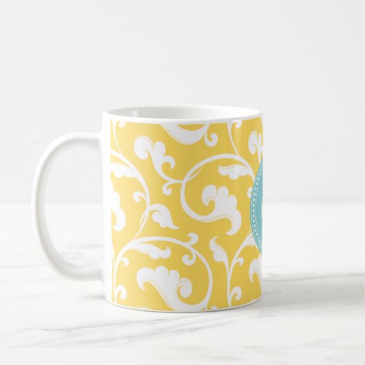 Mug Élégant modèle floral jaune giratoire monogramme (Gauche)