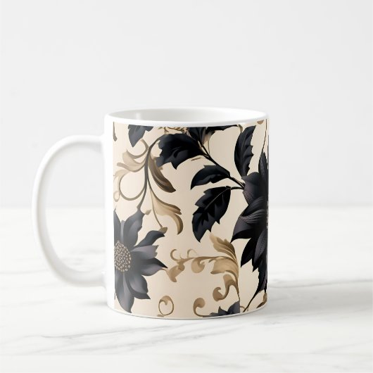Mug Élégant modèle floral noir (Gauche)