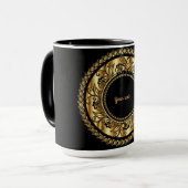Mug Élégant Modèle orné noir et or (Devant gauche)