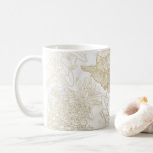 Mug Elégant moderne blanc gris or marbre floral