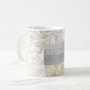 Mug Elégant moderne blanc gris or marbre floral