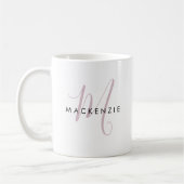 Mug Élégant Moderne Blush Pink Script Monogramme (Gauche)