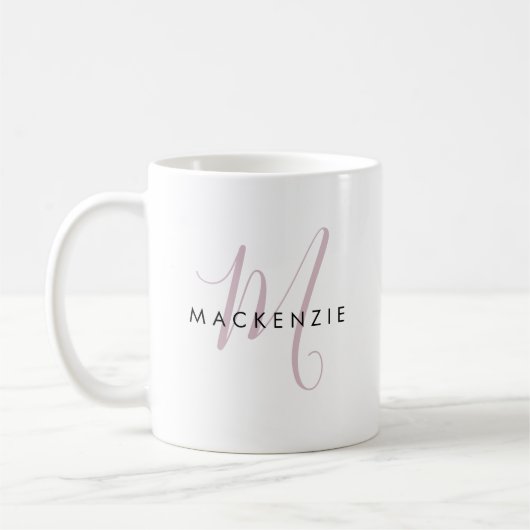 Mug Élégant Moderne Blush Pink Script Monogramme (Gauche)
