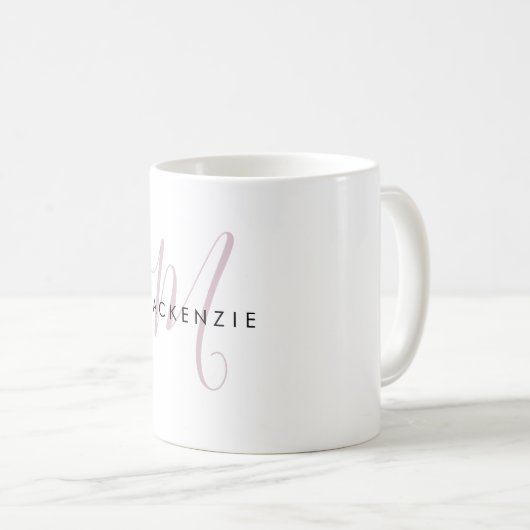 Mug Élégant Moderne Blush Pink Script Monogramme (Devant droit)