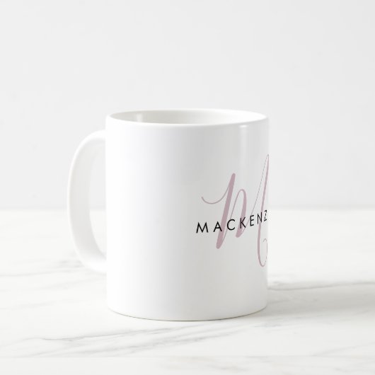 Mug Élégant Moderne Blush Pink Script Monogramme (Devant gauche)