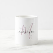 Mug Élégant Moderne Blush Pink Script Monogramme (Centre)