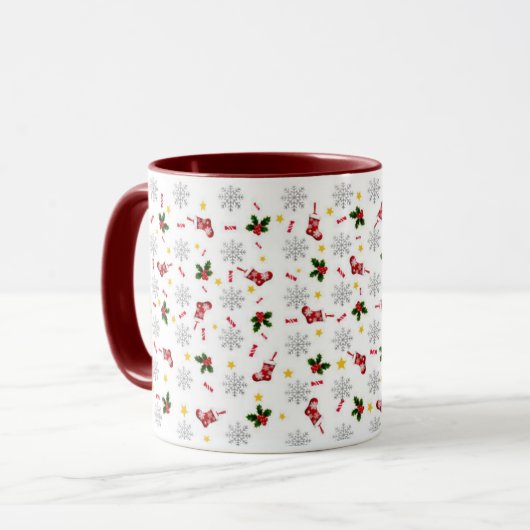 Mug Élégant moderne Holly Feuille mignon hiver Noël (Devant gauche)