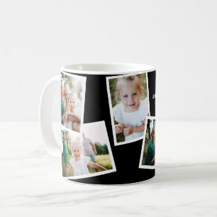 Mug élégant moderne multi photo famille noir cadeau