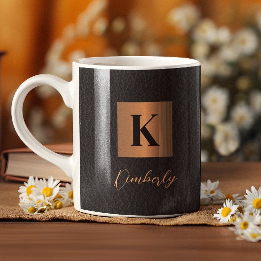 Mug Élégant moderne noir nom script monogrammed