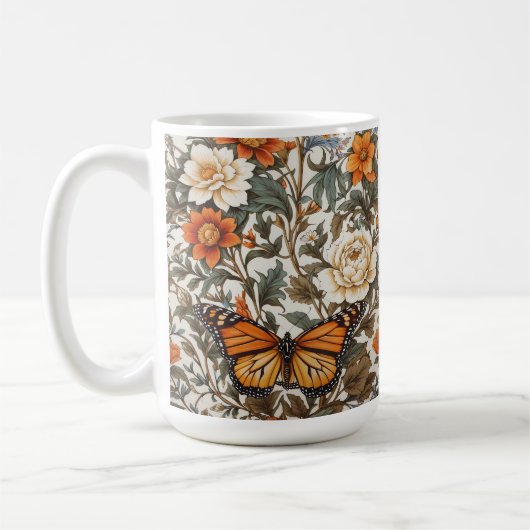 Mug Elegant Monarch Butterfly William Morris Inspired (Gauche)
