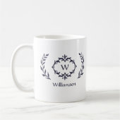 Mug Elégant Monogram Laurel Wreath tendance bleu (Gauche)