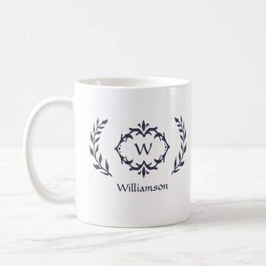 Mug Elégant Monogram Laurel Wreath tendance bleu (Gauche)