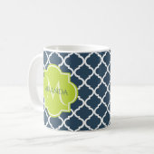 Mug Élégant Monogram Marine Green Quatrefoil et nom (Devant gauche)
