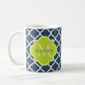 Mug Élégant Monogram Marine Green Quatrefoil et nom (Gauche)
