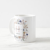 Mug Elegant Monogram Pretty Beige Blue Flowers Floral (Devant gauche)