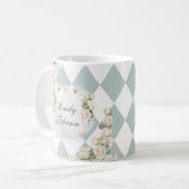 Mug Elegant Monogram White Roses Green Leaves Diamond (Devant gauche)