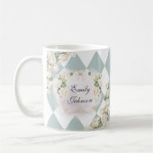 Mug Elegant Monogram White Roses Green Leaves Diamond (Gauche)