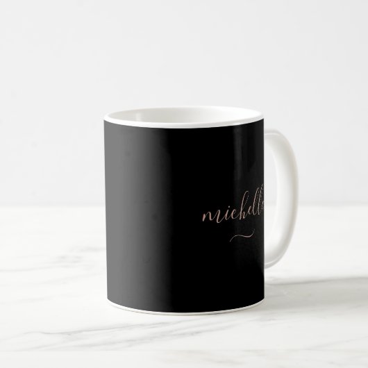 Mug Élégant Monogramme Black Gold Script Nom Swash (Devant droit)