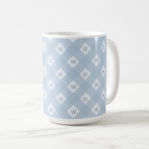 Mug Élégant Monogramme Bleu, Blanc À damiers Motif