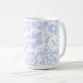 Mug Élégant Monogramme Bleu Floral Botanique (Devant droit)