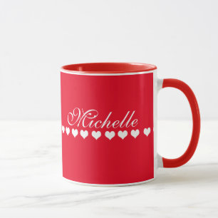 Mug Élégant Monogramme Coeurs blancs Rouge