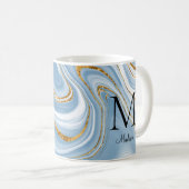 Mug Élégant Monogramme d'Agate Bleu Nom (Devant droit)