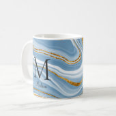 Mug Élégant Monogramme d'Agate Bleu Nom (Devant gauche)
