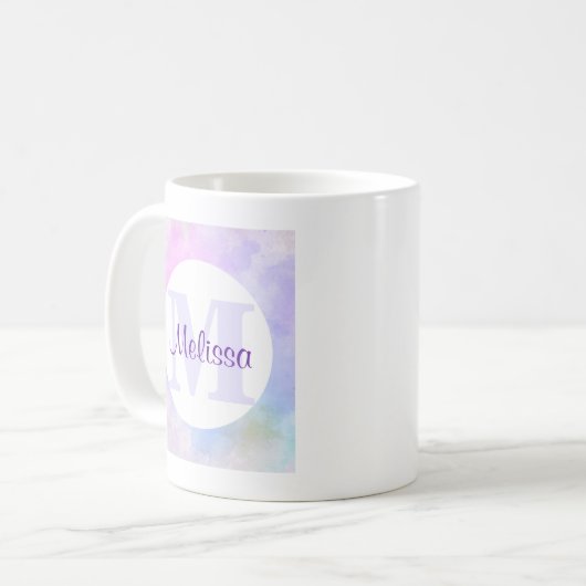 Mug Élégant Monogramme d'aquarelle bleu violet (Devant gauche)