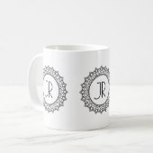 Mug Élégant Monogramme de cadre Cercle Mandala Noir (Devant gauche)