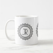 Mug Élégant Monogramme de cadre Cercle Mandala Noir (Gauche)