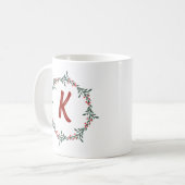 Mug Élégant monogramme de couronne florale Noël initia (Devant gauche)