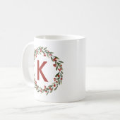 Mug Élégant monogramme de couronne florale Noël initia (Devant gauche)