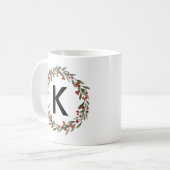 Mug Élégant monogramme de couronne florale Noël initia (Devant gauche)