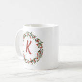 Mug Élégant monogramme de couronne florale Noël initia (Devant gauche)