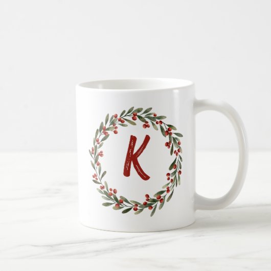 Mug Élégant monogramme de couronne florale Noël initia (Droite)