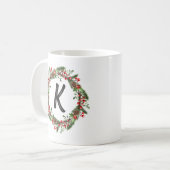 Mug Élégant monogramme de couronne florale Noël initia (Devant gauche)