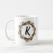Mug Élégant monogramme de couronne florale Noël initia (Gauche)