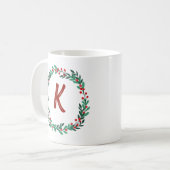 Mug Élégant monogramme de couronne florale Noël initia (Devant gauche)