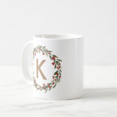 Mug Élégant monogramme de couronne florale Noël initia (Devant gauche)