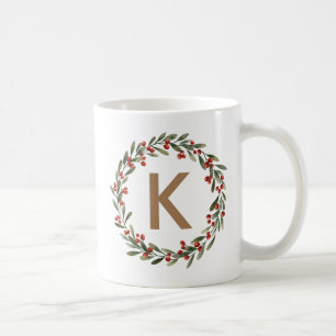 Mug Élégant monogramme de couronne florale Noël initia