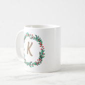 Mug Élégant monogramme de couronne florale Noël initia (Devant gauche)