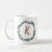 Mug Élégant monogramme de couronne florale Noël initia (Gauche)