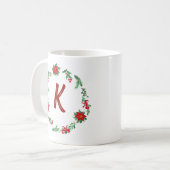 Mug Élégant monogramme de couronne florale Noël initia (Devant gauche)