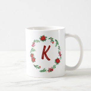 Mug Élégant monogramme de couronne florale Noël initia