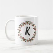 Mug Élégant monogramme de couronne florale Noël initia (Gauche)