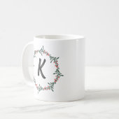 Mug Élégant monogramme de couronne florale Noël initia (Devant gauche)