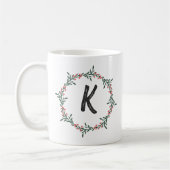 Mug Élégant monogramme de couronne florale Noël initia (Gauche)