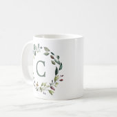 Mug Élégant Monogramme de couronne végétale (Devant gauche)